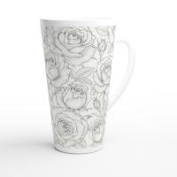 Set of 3 Cups, Floral, 17oz Latte Ceramic Mugs Set - Extra Tall Cup Set
