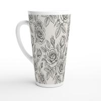 Set of 3 Cups, Floral, 17oz Latte Ceramic Mugs Set - Extra Tall Cup Set
