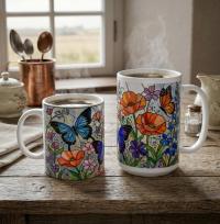 Butterfly Cups, Large and Small Mug Set