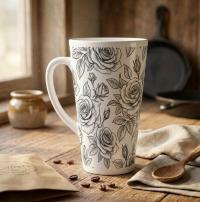 Set of 3 Cups, Floral, 17oz Latte Ceramic Mugs Set - Extra Tall Cup Set