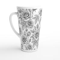 Set of 3 Cups, Floral, 17oz Latte Ceramic Mugs Set - Extra Tall Cup Set