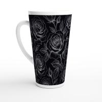 Set of 3 Cups, Floral, 17oz Latte Ceramic Mugs Set - Extra Tall Cup Set