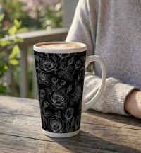 Set of 3 Cups, Floral, 17oz Latte Ceramic Mugs Set - Extra Tall Cup Set