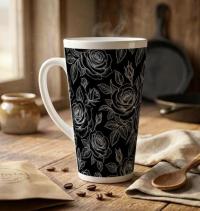 Set of 3 Cups, Floral, 17oz Latte Ceramic Mugs Set - Extra Tall Cup Set
