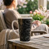 Set of 3 Cups, Floral, 17oz Latte Ceramic Mugs Set - Extra Tall Cup Set