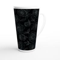 Set of 3 Cups, Floral, 17oz Latte Ceramic Mugs Set - Extra Tall Cup Set