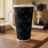 Set of 3 Cups, Floral, 17oz Latte Ceramic Mugs Set - Extra Tall Cup Set