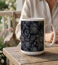 Set of Big Mugs, Floral Cup Set, Large 15 oz Matching Cups