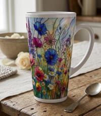 Large Floral Mugs, Latte Mug - Coffee or Tea Cup, Extra Tall, 17oz Ceramic