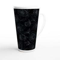 Roses - Large Latte Mug - Floral Coffee or Tea Cup, 17oz Ceramic, Extra Tall