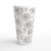 Roses - Large Latte Mug - Floral Coffee or Tea Cup, 17oz Ceramic, Extra Tall