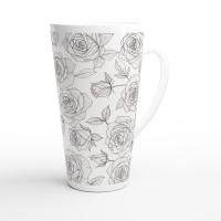 Roses - Large Latte Mug - Floral Coffee or Tea Cup, 17oz Ceramic, Extra Tall
