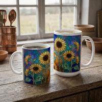 Sunflowers, Large and Small Cups, Floral Mug Set