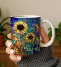 Sunflowers, Large and Small Cups, Floral Mug Set
