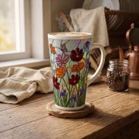 Floral - Latte 17oz Ceramic Mug - Coffee or Tea Cup, Extra Tall