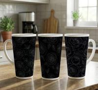 Set of 3 Cups, Floral, 17oz Latte Ceramic Mugs Set - Extra Tall Cup Set