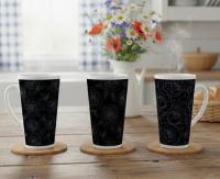 Set of 3 Cups, Floral, 17oz Latte Ceramic Mugs Set - Extra Tall Cup Set