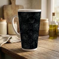 Set of 3 Cups, Floral, 17oz Latte Ceramic Mugs Set - Extra Tall Cup Set