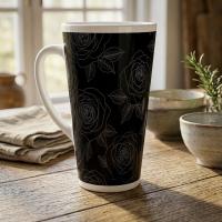 Set of 3 Cups, Floral, 17oz Latte Ceramic Mugs Set - Extra Tall Cup Set