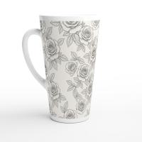Roses - Large Latte Mug - Floral Coffee or Tea Cup, 17oz Ceramic, Extra Tall
