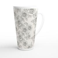 Roses - Large Latte Mug - Floral Coffee or Tea Cup, 17oz Ceramic, Extra Tall