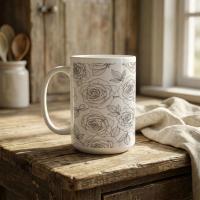 Roses, Floral Cups Set -  Large and Small Ceramic Mugs