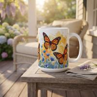 Butterfly Cups Set -  Large and Small Ceramic Mugs
