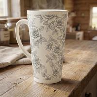 Roses - Large Latte Mug - Floral Coffee or Tea Cup, 17oz Ceramic, Extra Tall