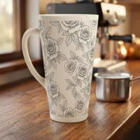 Roses - Large Latte Mug - Floral Coffee or Tea Cup, 17oz Ceramic, Extra Tall