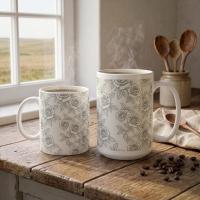 Roses, Floral Mugs, Large and Small Cup Set