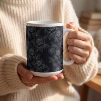 Roses, Dark Floral Mug Set, Large and Small Cups
