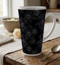 Roses - Large Latte Mug - Coffee or Tea Cup, 17oz Ceramic, Extra Tall