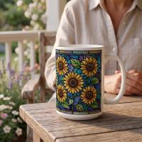 Sunflower Cups Set -  Large and Small Ceramic Mugs