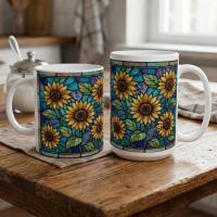 Sunflower Cups Set -  Large and Small Ceramic Mugs