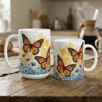 Butterfly Cups Set -  Large and Small Ceramic Mugs