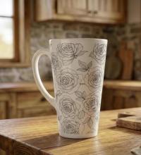 Roses - Large Latte Mug - Floral Coffee or Tea Cup, 17oz Ceramic, Extra Tall