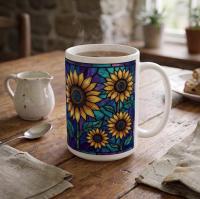 Sunflower Cups Set -  Large and Small Ceramic Mugs