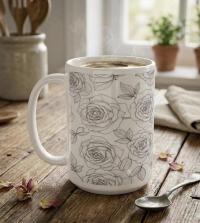 Roses, Floral Cups Set -  Large and Small Ceramic Mugs