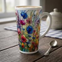 Large Floral Mugs, Latte Mug - Coffee or Tea Cup, Extra Tall, 17oz Ceramic