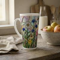 Floral - Latte 17oz Ceramic Mug - Coffee or Tea Cup, Extra Tall