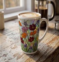 Floral - Latte 17oz Ceramic Mug - Coffee or Tea Cup, Extra Tall