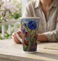 Floral - Large Latte Mug - Coffee or Tea Cup, 17oz Ceramic, Extra Tall