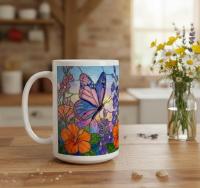 Set of Big Mugs, Butterfly Cup Set, Large 15 oz Matching Cups