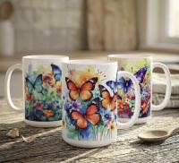 Set of Big Mugs, Butterfly Cup Set, Large 15 oz Matching Cups