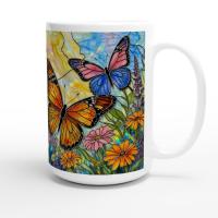 Set of Big Mugs, Butterfly Cup Set, Large 15 oz Matching Cups