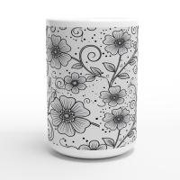 Set of Big Mugs, Floral Cup Set, Large 15 oz Matching Cups