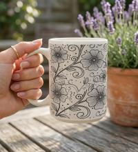 Set of Big Mugs, Floral Cup Set, Large 15 oz Matching Cups