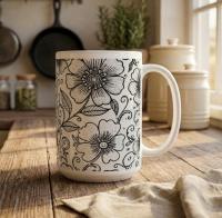 Set of Big Mugs, Floral Cup Set, Large 15 oz Matching Cups