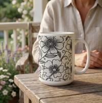 Set of Big Mugs, Floral Cup Set, Large 15 oz Matching Cups