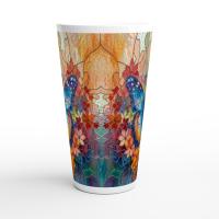 Set of 3 Cups, Butterfly, 17oz Latte Ceramic Mugs Set - Extra Tall Cup Set